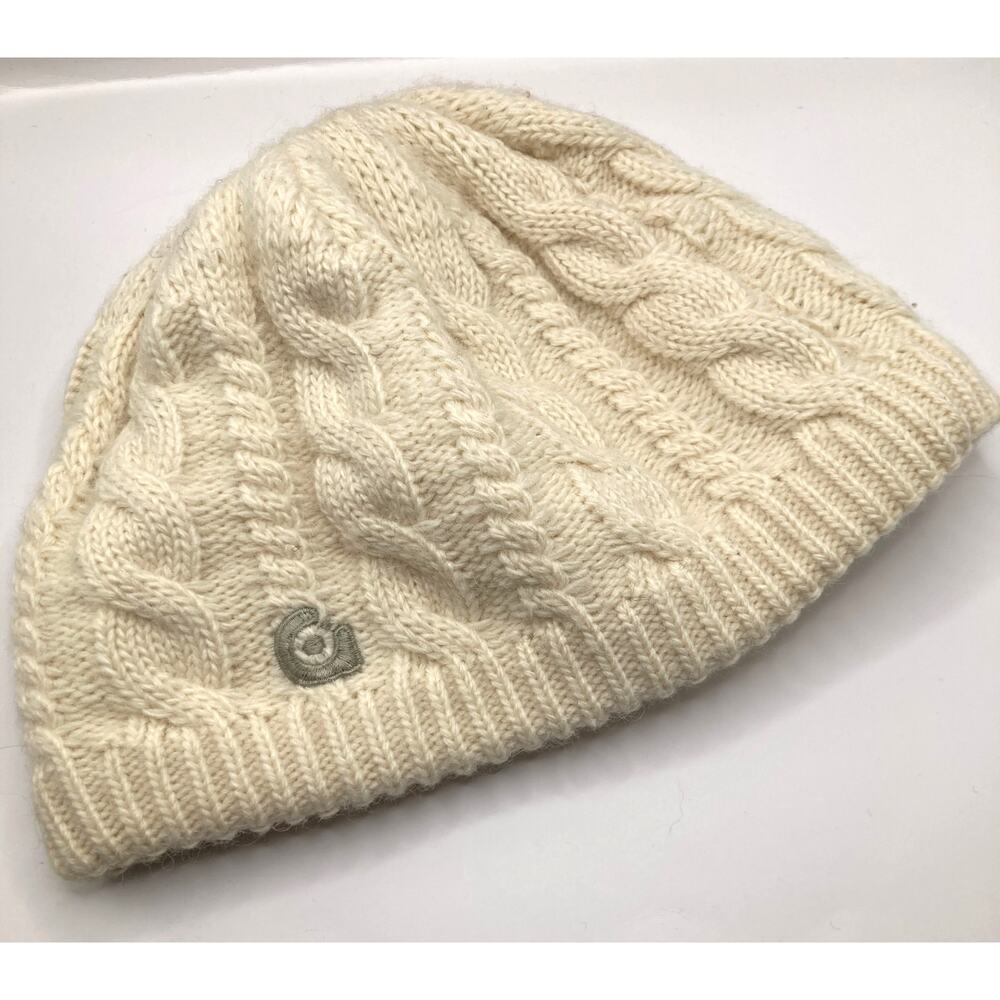Y2K Gravis Cream 100% Wool Cable Knit Fleece Lined Beanie Adult S Ski Outdoors